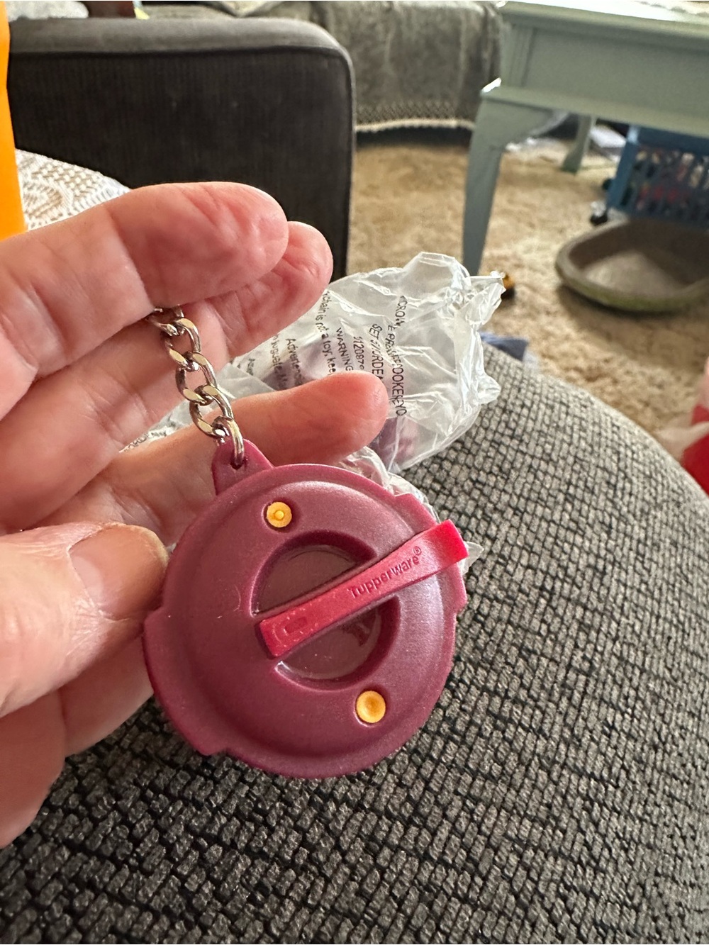 Tupperware Keychain Bottle Stopper in Burgundy with Yellow Accents